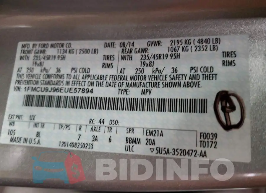 1FMCU9J96EUE57894 Photo# 12