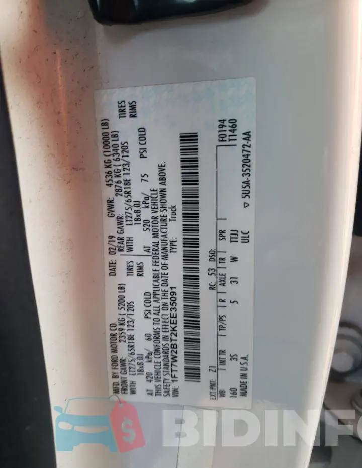 1FT7W2BT2KEE35091 Photo# 13