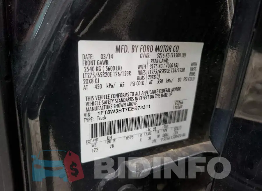 1FT8W3BT7EEB73311 Photo# 12
