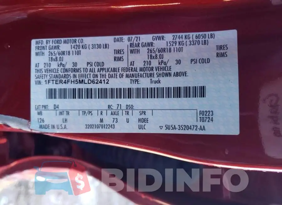 1FTER4FH5MLD62412 Photo# 12