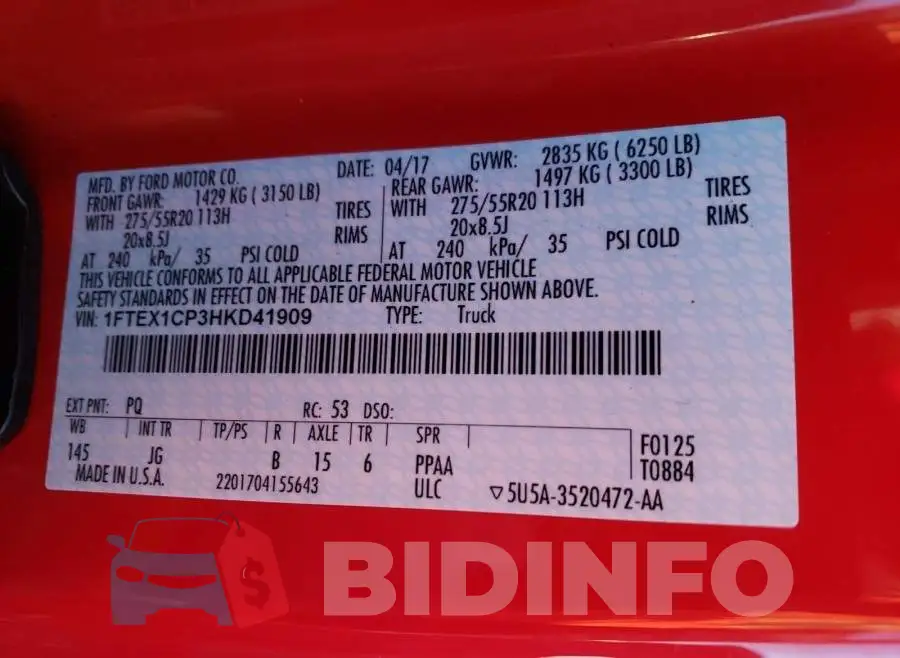 1FTEX1CP3HKD41909 Photo# 10