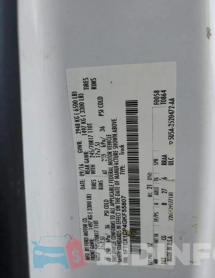 1FTEX1CP4GKF55807 Photo# 10