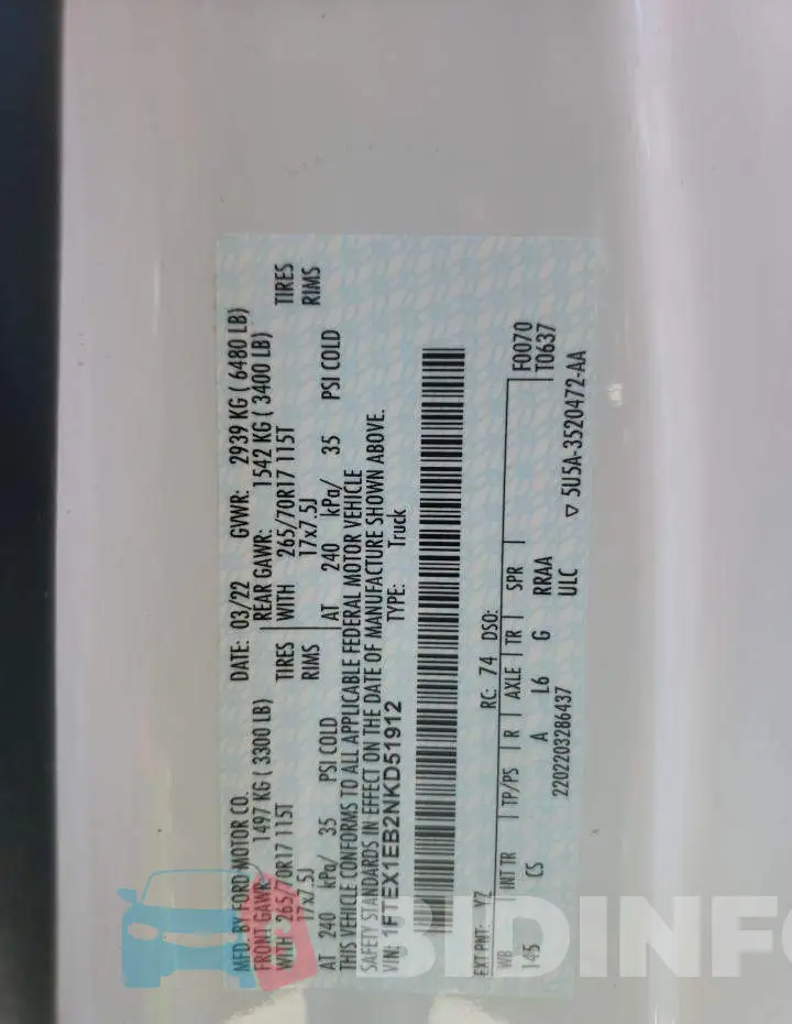 1FTEX1EB2NKD51912 Photo# 12