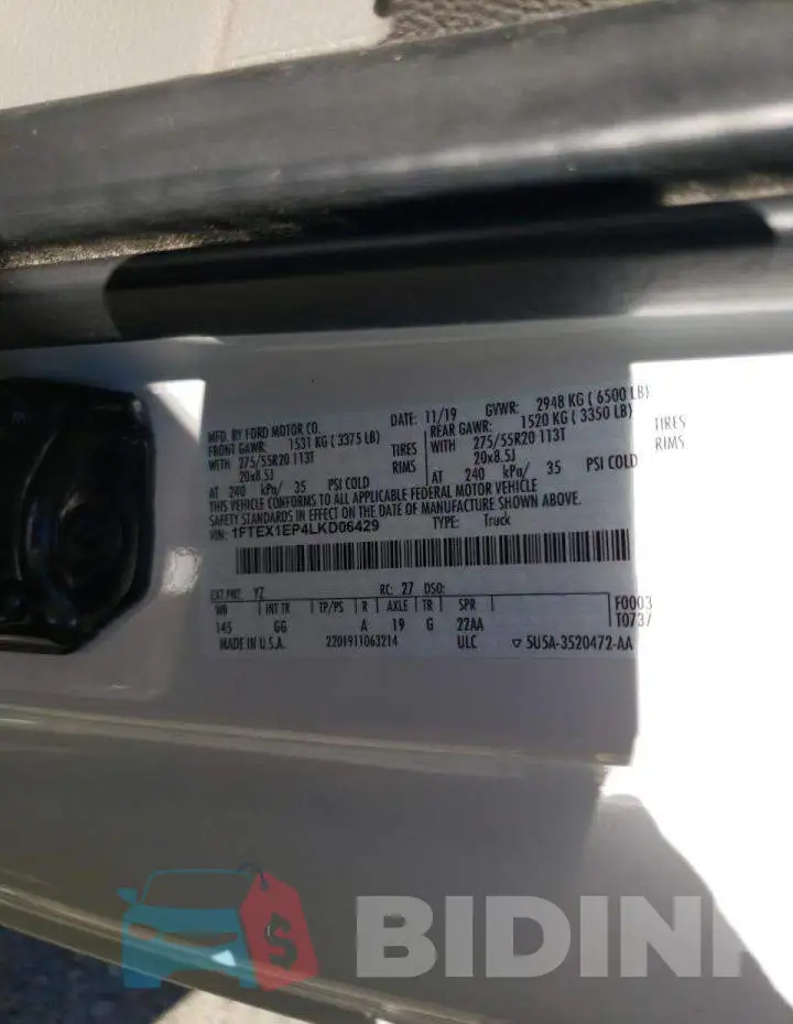 1FTEX1EP4LKD06429 Photo# 10
