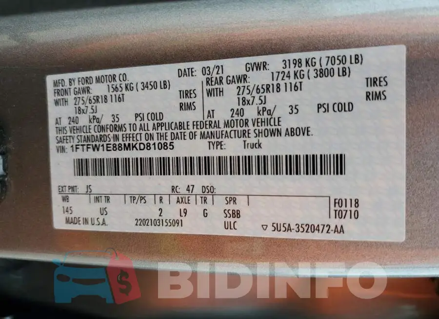 1FTFW1E88MKD81085 Photo# 12