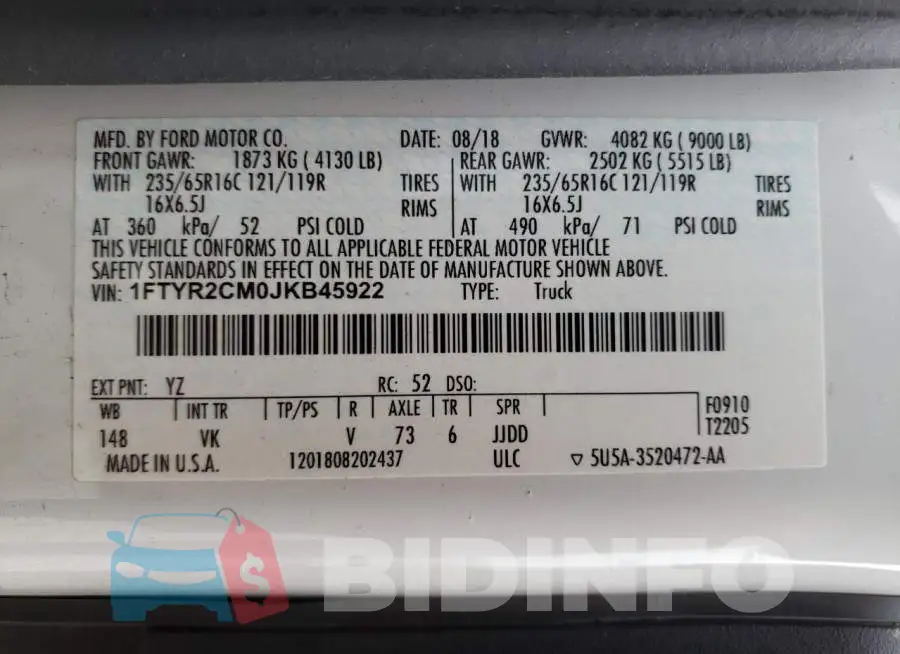 1FTYR2CM0JKB45922 Photo# 12