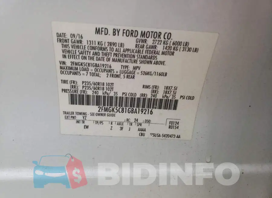 2FMGK5C81GBA19216 Photo# 2