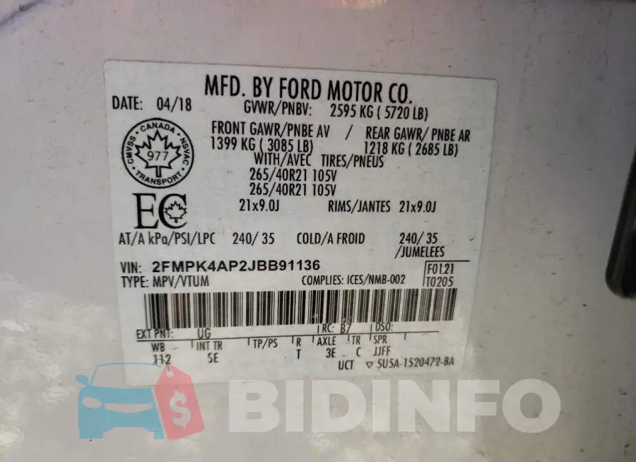 2FMPK4AP2JBB91136 Photo# 14