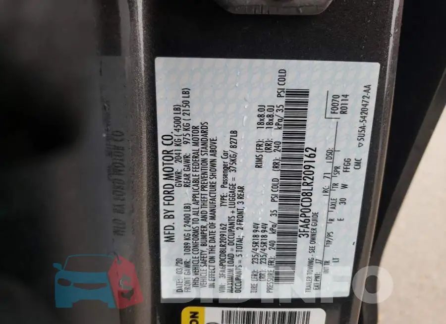 3FA6P0CD8LR209162 Photo# 12