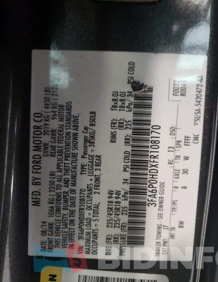 3FA6P0HDXFR108170 Photo# 13