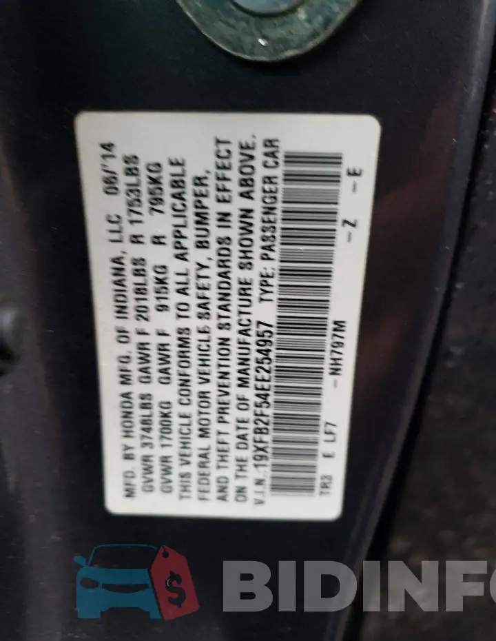 19XFB2F54EE254957 Photo# 12
