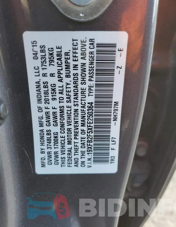 19XFB2F5XFE250364 Photo# 12