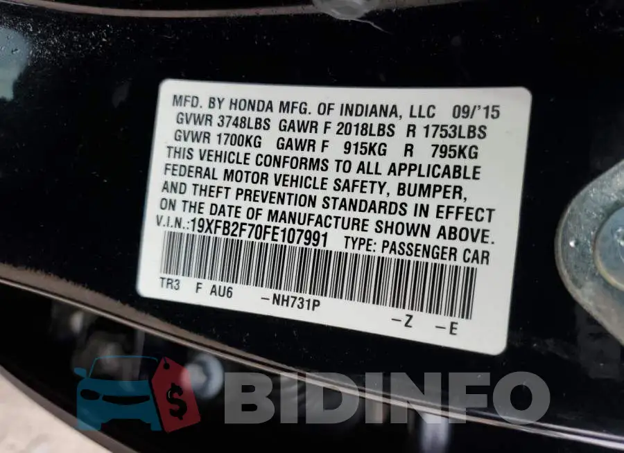 19XFB2F70FE107991 Photo# 10