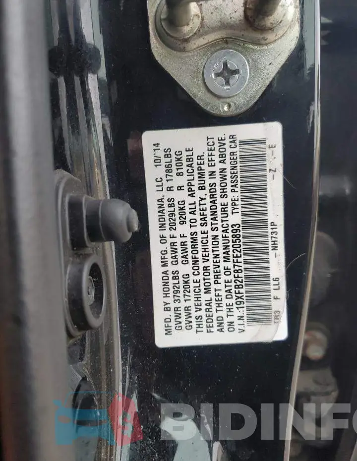 19XFB2F87FE205893 Photo# 12