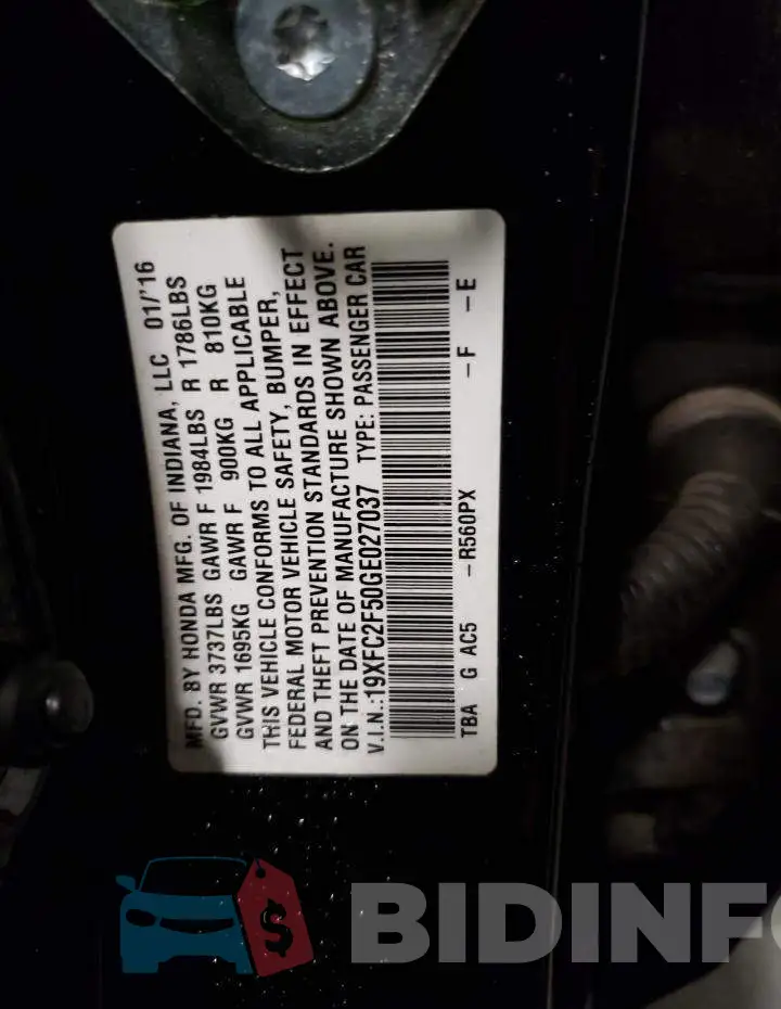 19XFC2F50GE027037 Photo# 12