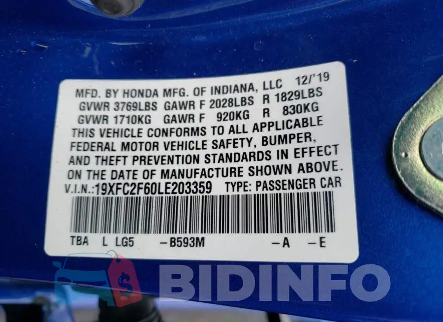 19XFC2F60LE203359 Photo# 12