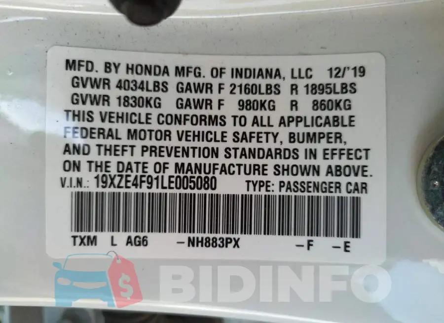 19XZE4F91LE005080 Photo# 12