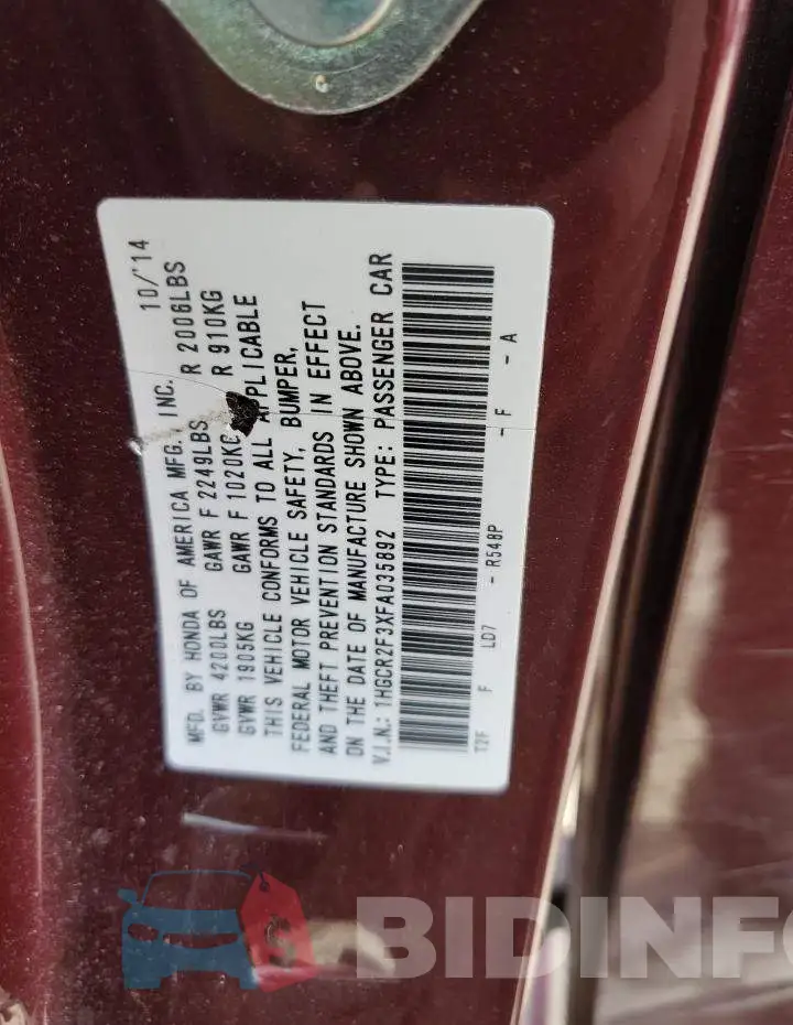 1HGCR2F3XFA035892 Photo# 12