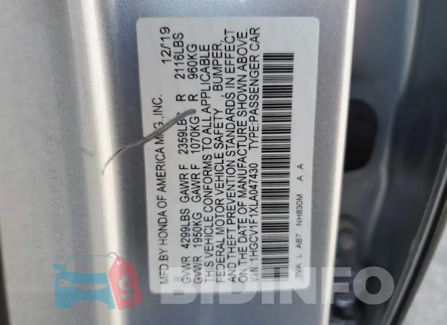 1HGCV1F1XLA047430 Photo# 12
