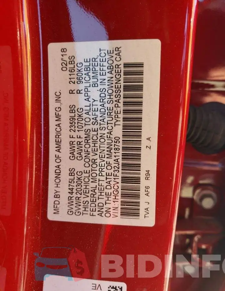 1HGCV1F32JA118750 Photo# 13