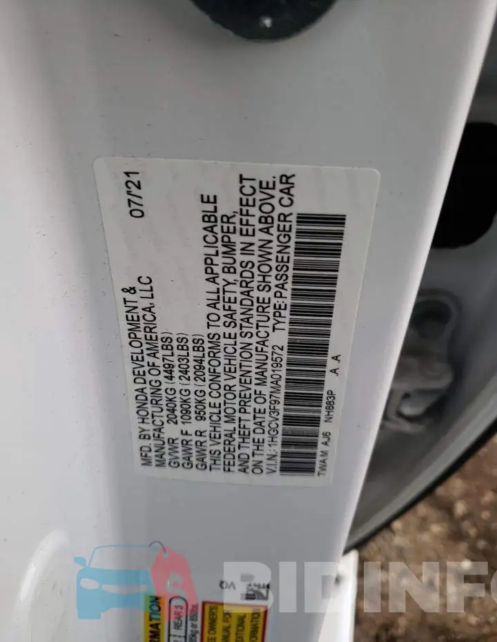 1HGCV3F97MA019572 Photo# 12