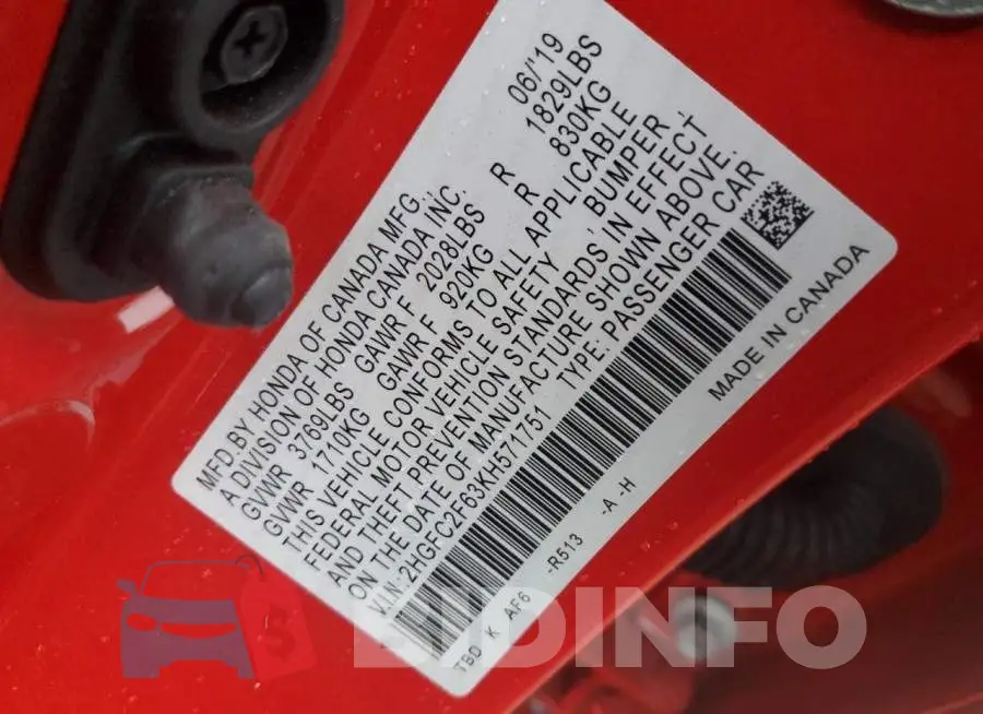 2HGFC2F63KH571751 Photo# 12