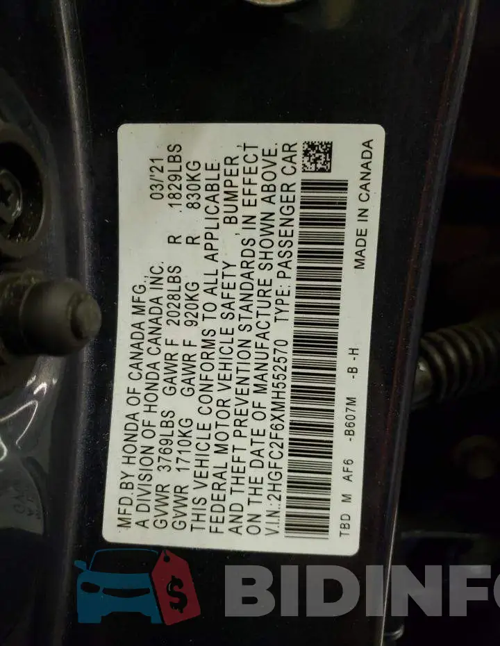 2HGFC2F6XMH552570 Photo# 12