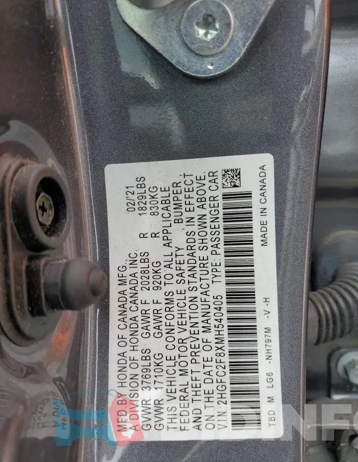 2HGFC2F8XMH540405 Photo# 10