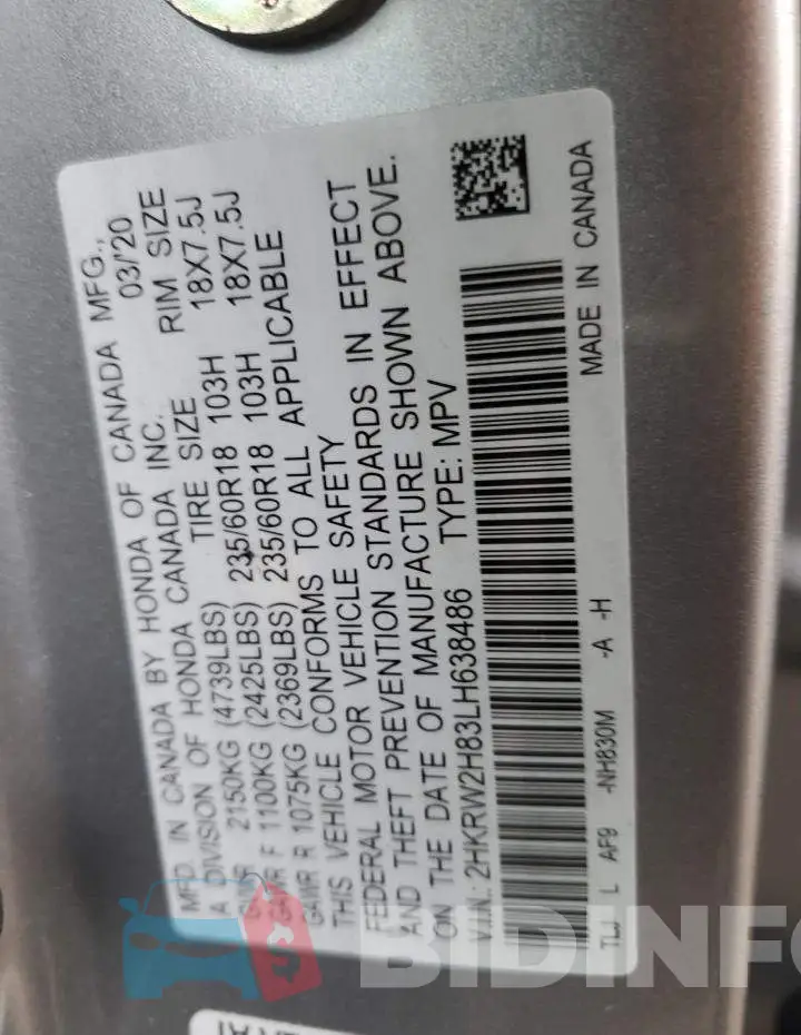 2HKRW2H83LH638486 Photo# 13