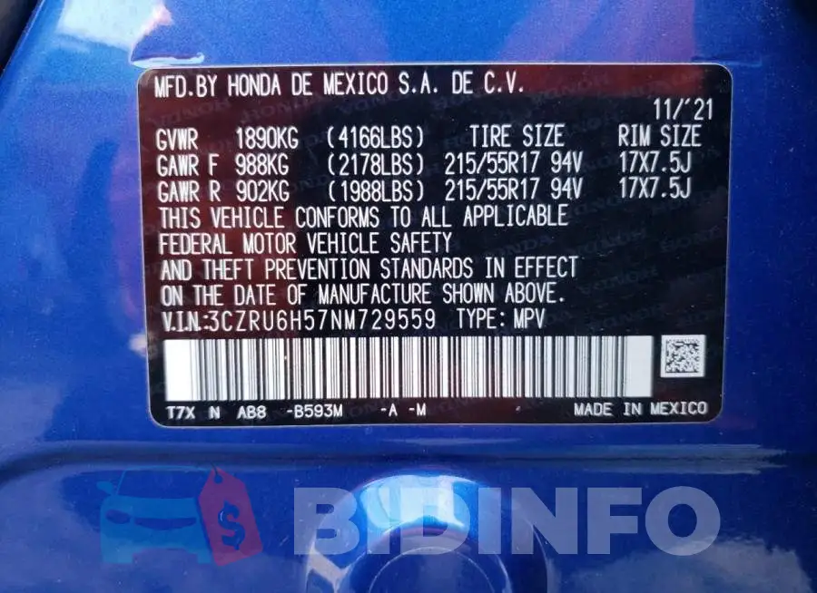 3CZRU6H57NM729559 Photo# 13