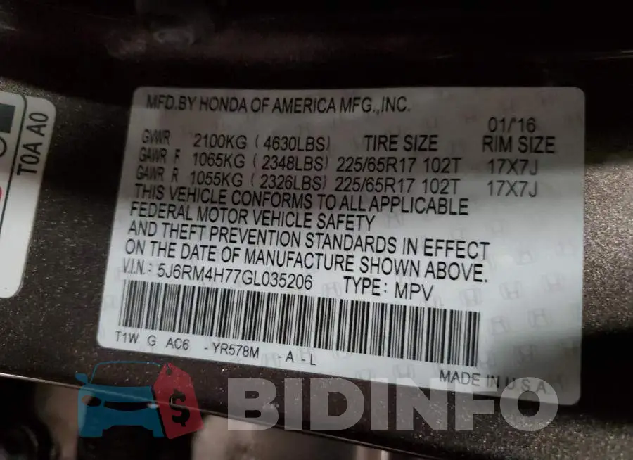 5J6RM4H77GL035206 Photo# 13