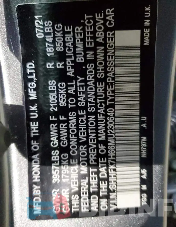 SHHFK7H66MU230640 Photo# 12