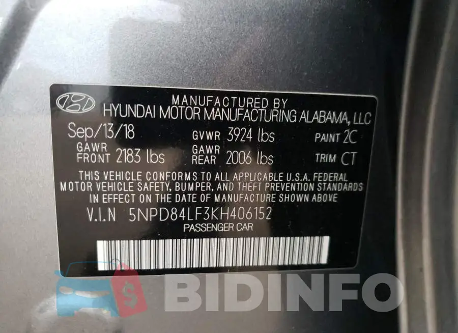 5NPD84LF3KH406152 Photo# 12