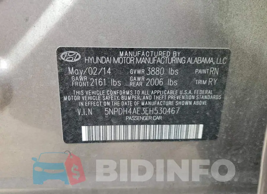 5NPDH4AE3EH530467 Photo# 10