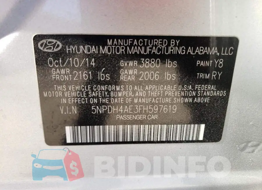 5NPDH4AE3FH597619 Photo# 12