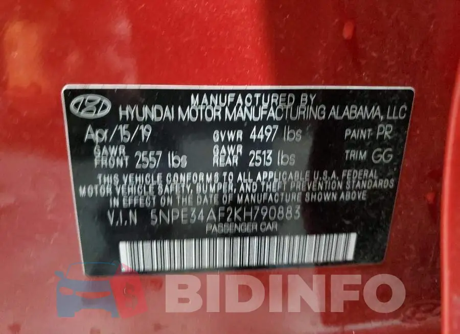 5NPE34AF2KH790883 Photo# 10
