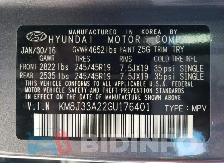 KM8J33A22GU176401 Photo# 13