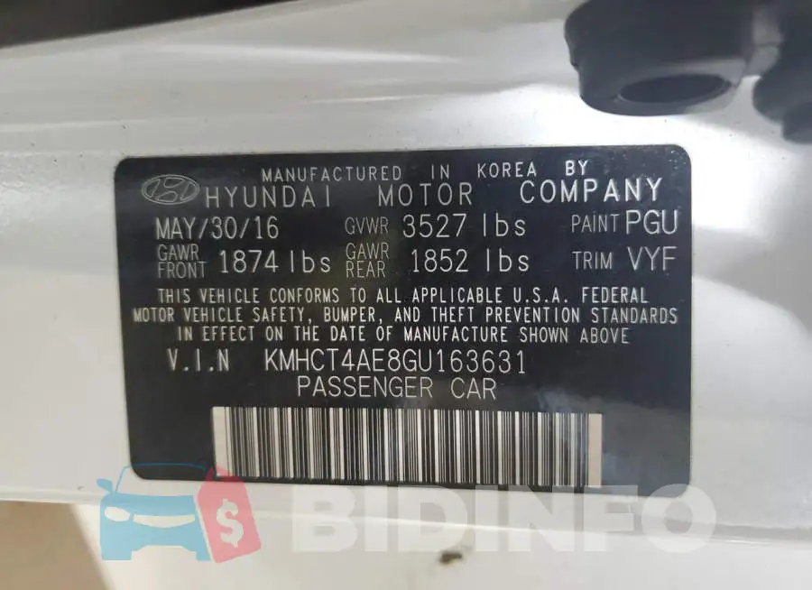 KMHCT4AE8GU163631 Photo# 13
