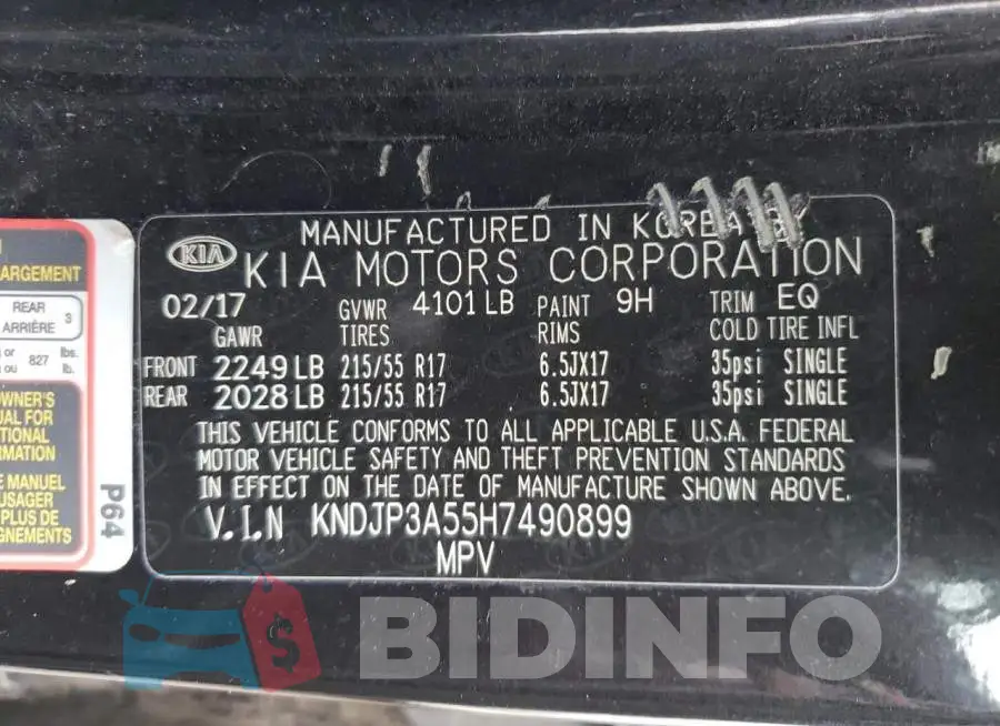 KNDJP3A55H7490899 Photo# 12