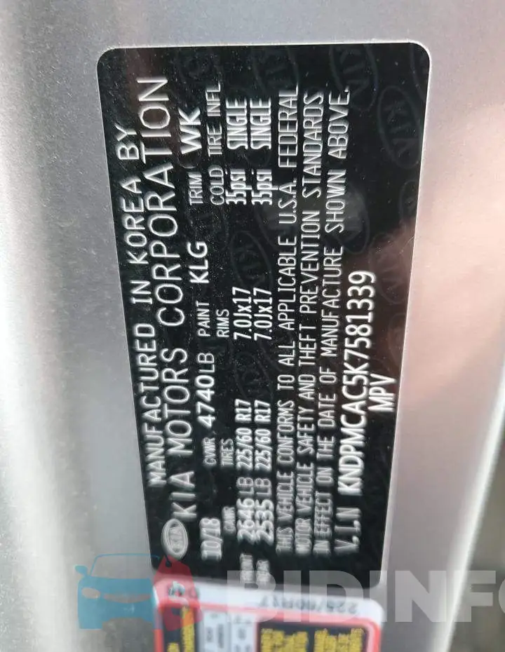 KNDPMCAC5K7581339 Photo# 13
