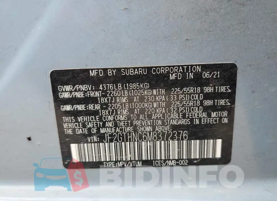 JF2GTHNC6M8372376 Photo# 12