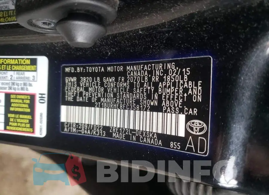 2T1BURHE8FC358172 Photo# 10