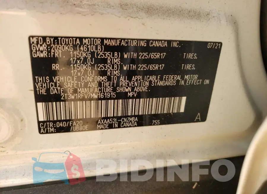 2T3W1RFV7MW161915 Photo# 12