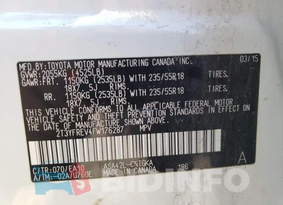 2T3YFREV4FW176287 Photo# 10