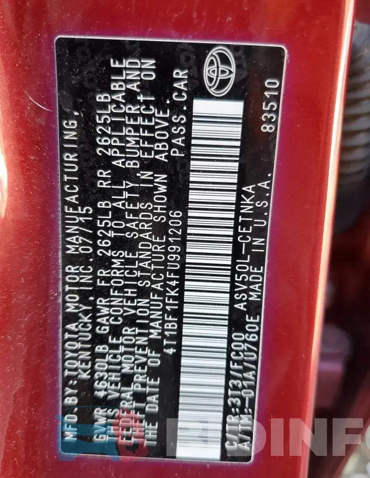 4T1BF1FK4FU991206 Photo# 13
