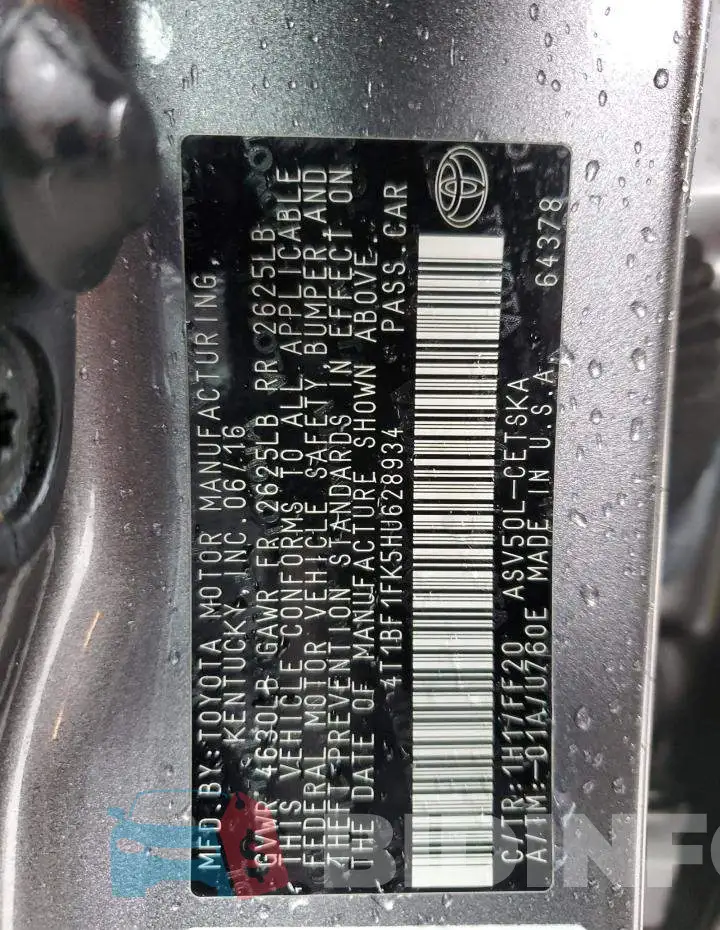 4T1BF1FK5HU628934 Photo# 12