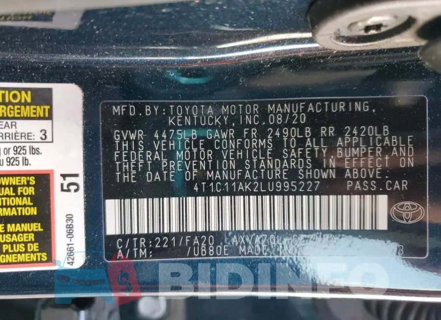 4T1C11AK2LU995227 Photo# 13