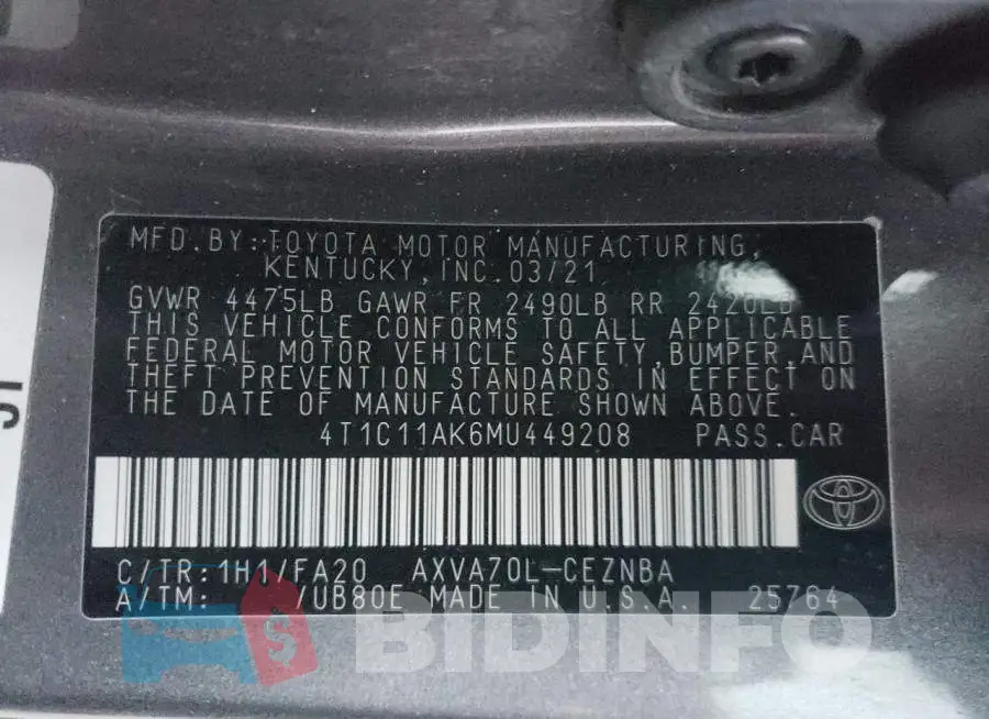 4T1C11AK6MU449208 Photo# 12