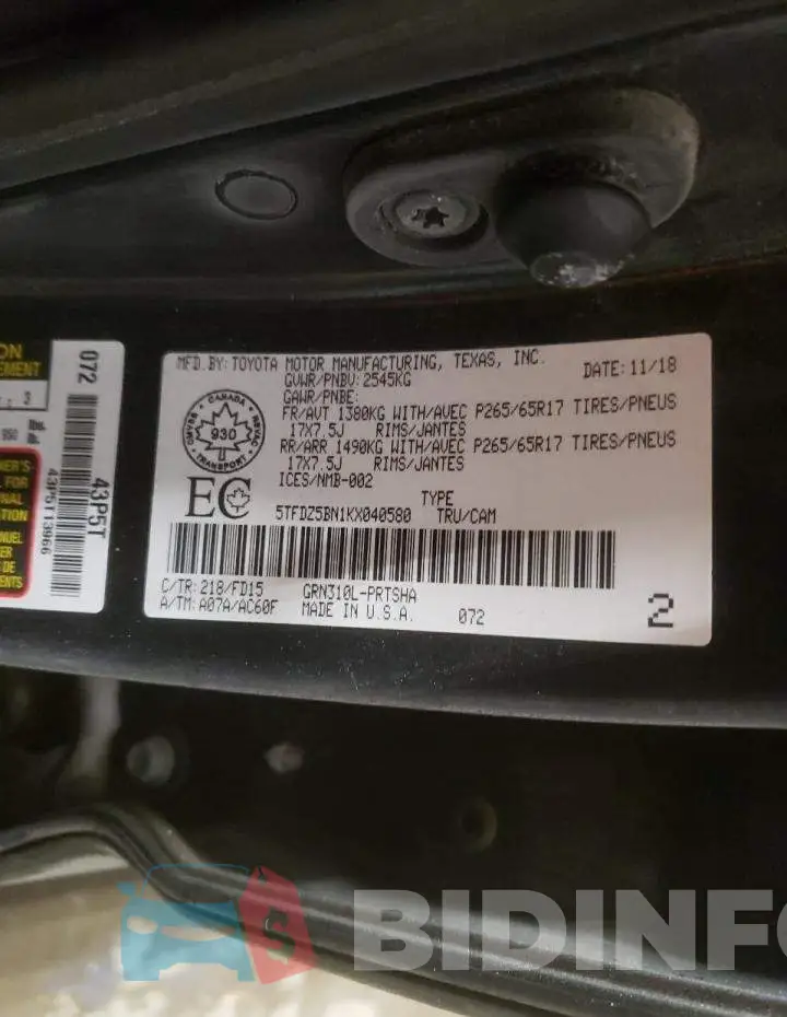 5TFDZ5BN1KX040580 Photo# 12