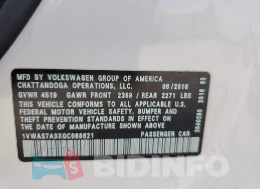 1VWAS7A3XGC068621 Photo# 12